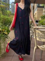 코튼 실크 파자마 여성 봄 가을 여름 얇은 서스펜더 양방향 롱 스커트 점프수트 홀리데이 스타일 고급 스커트 바지로 착용 가능 - 이미지 3