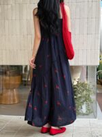 코튼 실크 파자마 여성 봄 가을 여름 얇은 서스펜더 양방향 롱 스커트 점프수트 홀리데이 스타일 고급 스커트 바지로 착용 가능 - 이미지 5