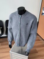 남성용 청록색 포니 자수 니트 카디건 재킷 봄 가을 트렌디 브랜드 루즈 야구 재킷 회색 짧은 재킷