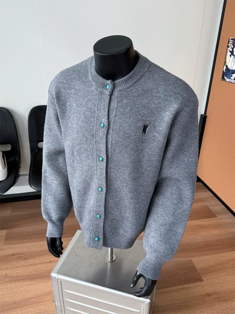 main_967281948923_0 남성용 청록색 포니 자수 니트 카디건 재킷 봄 가을 트렌디 브랜드 루즈 야구 재킷 회색 짧은 재킷 - 이미지 1