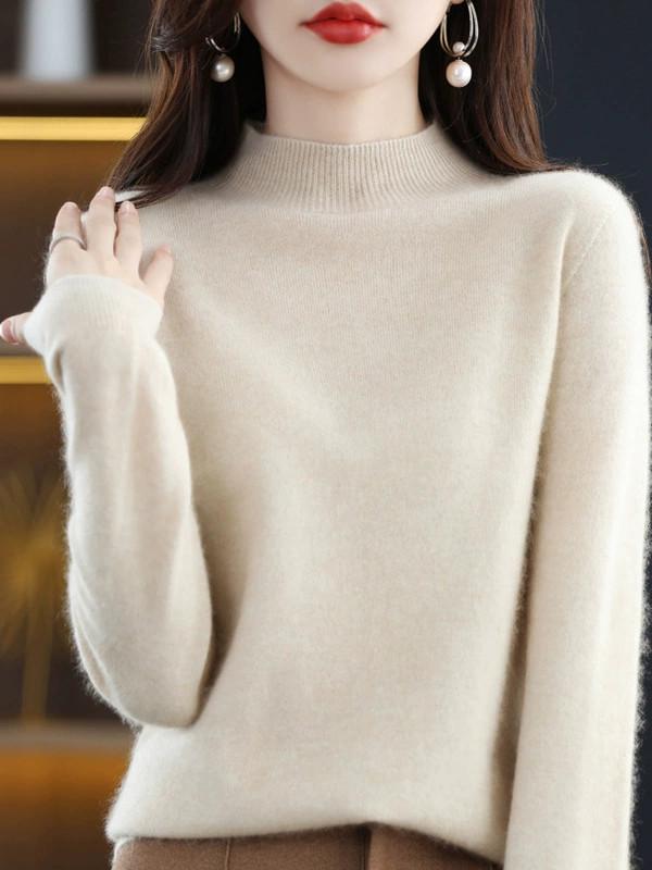 피부감촉 스웨터, 솔기 없는 니트 카디건, 가을 겨울 여성용 하프 하이 칼라, 느슨한 바텀, 다용도