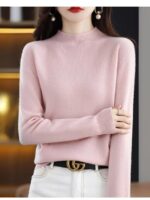 피부감촉 스웨터, 솔기 없는 니트 카디건, 가을 겨울 여성용 하프 하이 칼라, 느슨한 바텀, 다용도 - 이미지 2