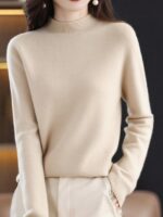 피부감촉 스웨터, 솔기 없는 니트 카디건, 가을 겨울 여성용 하프 하이 칼라, 느슨한 바텀, 다용도 - 이미지 4