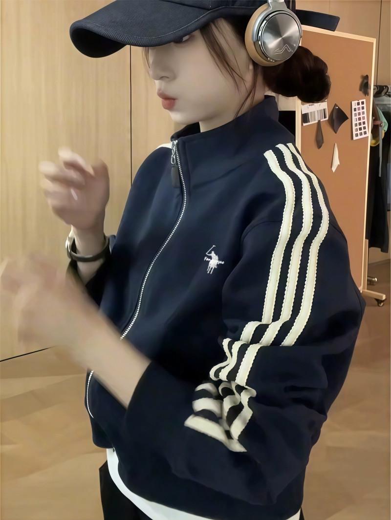 main_969518439287_0 포니 자수 네이비 블루 숏 야구 재킷 여성 초가을 얇고 루즈한 캐주얼 스포츠 재킷 최고 트렌드 - 이미지 1