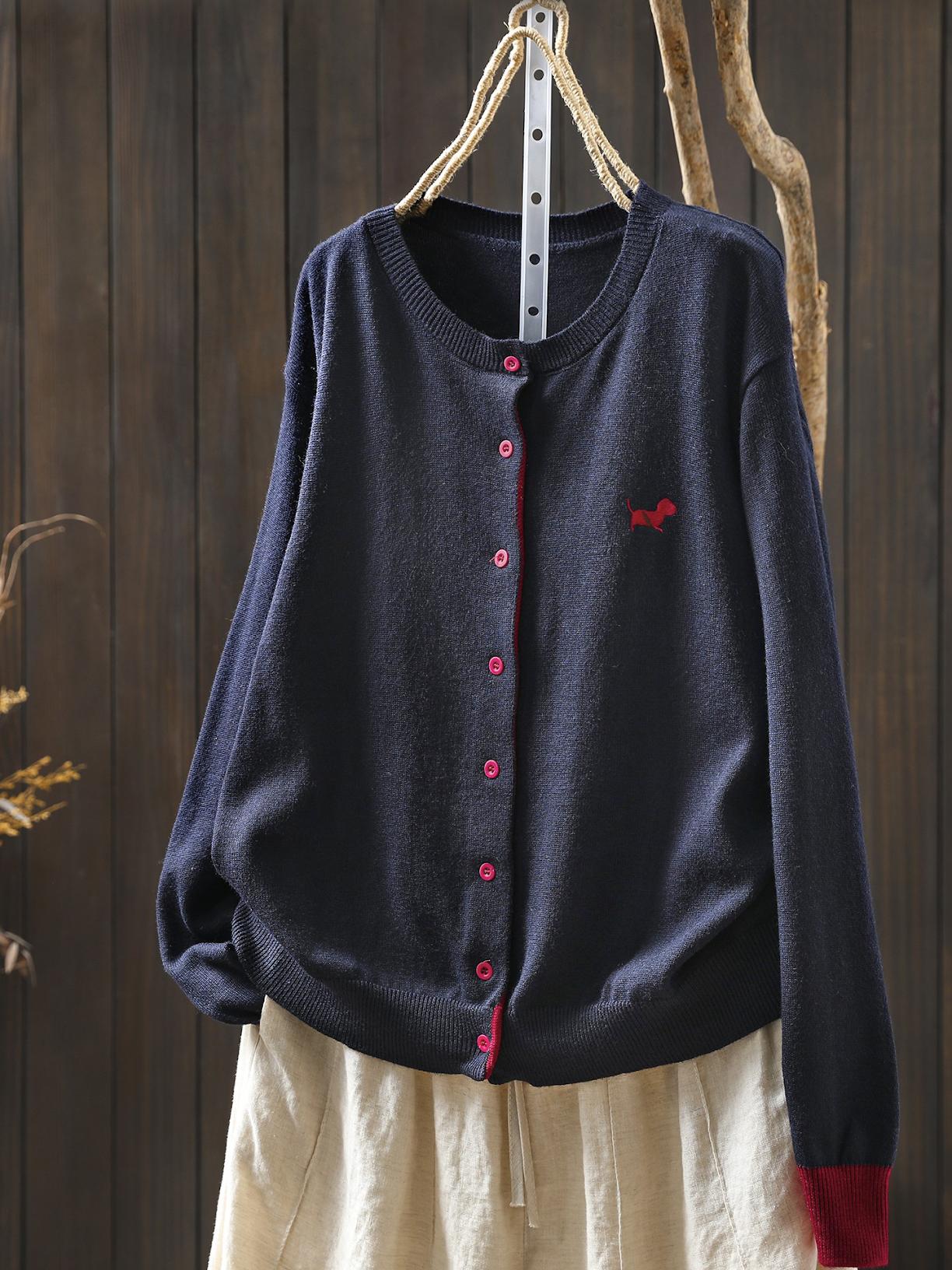 main_970245485271_0 강아지 자수 니트 카디건 재킷 얇은 섹션 초가을 2025 기질 캐주얼 6 캐시미어 싱글 브레스트 아우터 스웨터 - 이미지 1