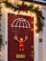 크리스마스 장식 조명 사다리 산타클로스 인형 낙하산 창문 문 걸이 파티 하우스 장식 조명