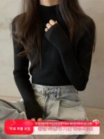 여성용 블랙 니트 바텀 셔츠 2025 가을 신상 슬림핏 하프 터틀넥 가을 스웨터 이너웨어