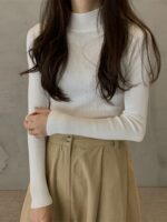 여성용 블랙 니트 바텀 셔츠 2025 가을 신상 슬림핏 하프 터틀넥 가을 스웨터 이너웨어 - 이미지 2