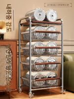 앤틱 주방 트롤리 랙 다기능 과일 및 야채 바구니 간식 ​​다층 풀아웃 이동식 보관함 - 이미지 3