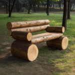 견고한 통나무 스타일 공원 캠핑용 나무 긴 의자 홈스테이 안뜰 야외 의자 방부 처리된 나무 등받이 긴 의자