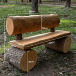 견고한 통나무 스타일 공원 캠핑용 나무 긴 의자 홈스테이 안뜰 야외 의자 방부 처리된 나무 등받이 긴 의자 - 이미지 2