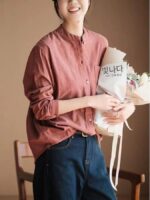 2025년 봄 가을 신상품 패션 심플 스트라이프 코튼 긴팔 셔츠 여성용 루즈 슬림 기질 캐주얼 상의 - 이미지 2