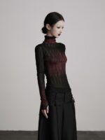 INDULGE 백년의 고독 · 핸드페인팅 그라데이션 혈관 레이스 니트 바텀 티셔츠 가을 긴팔 탑