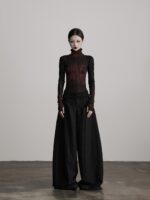 INDULGE 백년의 고독 · 핸드페인팅 그라데이션 혈관 레이스 니트 바텀 티셔츠 가을 긴팔 탑 - 이미지 2