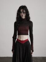 INDULGE 백년의 고독 · 핸드페인팅 그라데이션 혈관 레이스 니트 바텀 티셔츠 가을 긴팔 탑 - 이미지 3