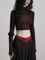 INDULGE 백년의 고독 · 핸드페인팅 그라데이션 혈관 레이스 니트 바텀 티셔츠 가을 긴팔 탑 - 이미지 4