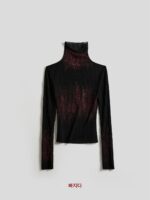 INDULGE 백년의 고독 · 핸드페인팅 그라데이션 혈관 레이스 니트 바텀 티셔츠 가을 긴팔 탑 - 이미지 5