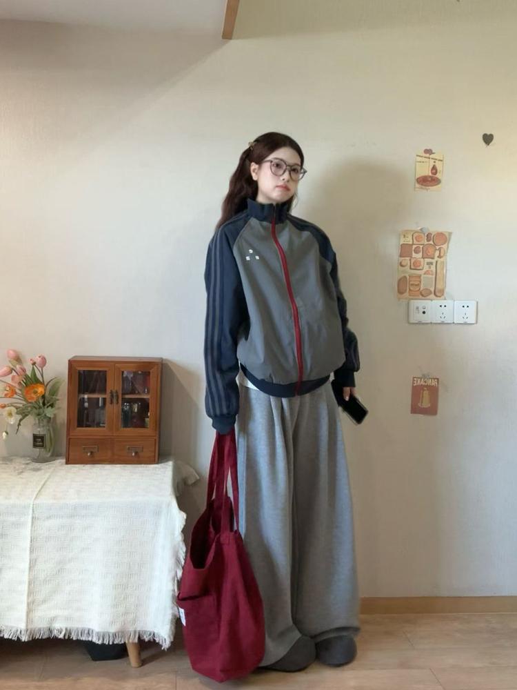 main_977512050980_0 미국 레트로 3바 스티칭 콘트라스트 컬러 스탠드 칼라 재킷 남녀 가을 트렌드 브랜드 커플 캐주얼 스포츠 코트 트렌드 - 이미지 1