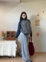 미국 레트로 3바 스티칭 콘트라스트 컬러 스탠드 칼라 재킷 남녀 가을 트렌드 브랜드 커플 캐주얼 스포츠 코트 트렌드 - 이미지 2