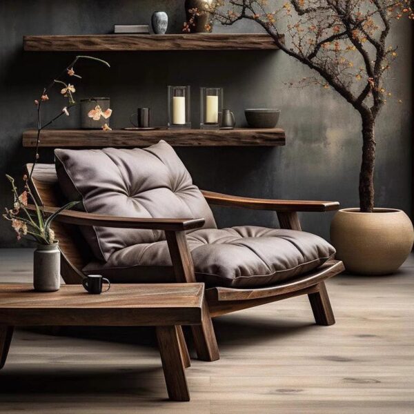 중년용 원목 레저 의자 디자이너 홈스테이 거실 팔걸이 가죽 싱글 소파 의자 레이지 리클라이너