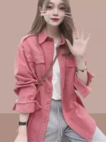 2025년 초봄 가을 신상품 여성 컬러 데님 셔츠 루즈 캐주얼 재킷 올해 인기 아름다운 셔츠 - 이미지 3