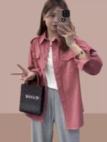 2025년 초봄 가을 신상품 여성 컬러 데님 셔츠 루즈 캐주얼 재킷 올해 인기 아름다운 셔츠 - 이미지 5