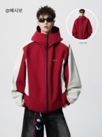 패션 브랜드 양면 재킷 남성 가을 미국 스타일 스플라이싱 콘트라스트 컬러 후드 재킷 바이브 아웃도어 방풍 등산 재킷