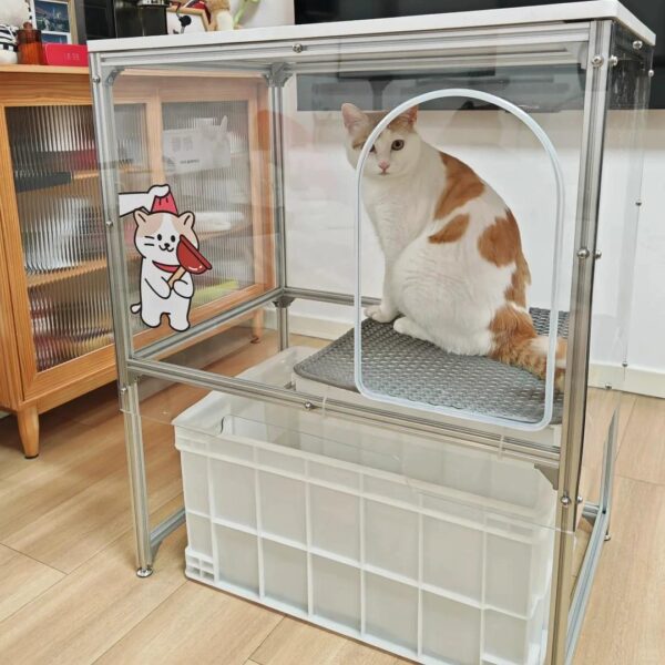 [맞춤형] 아크릴 DIY 고양이 모래상자 캐비닛 고양이 모래상자 고양이 변기 대형 냄새 방지 폐쇄형