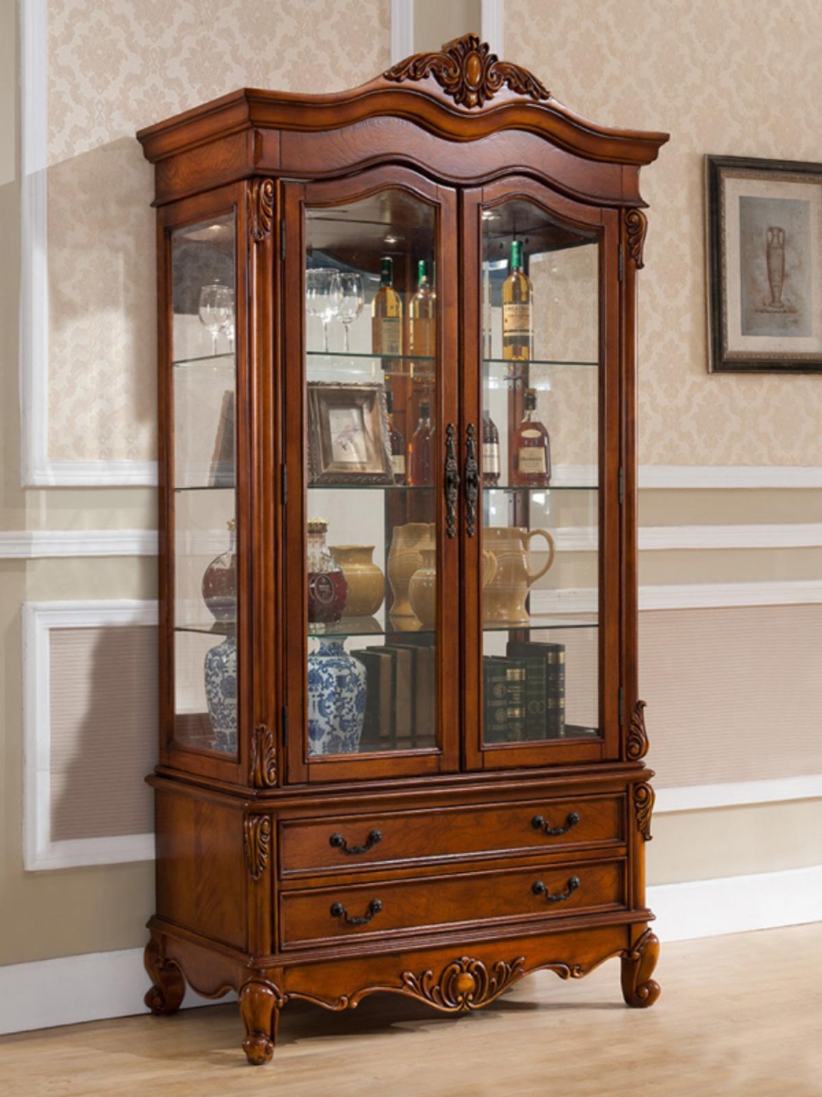 main_40929075048_0 미국산 솔리드 우드 더블 도어 와인 캐비닛 보관 캐비닛 2도어 디스플레이 캐비닛 파티션 캐비닛 거실 장식 캐비닛 유럽 유리 캐비닛 - 이미지 1