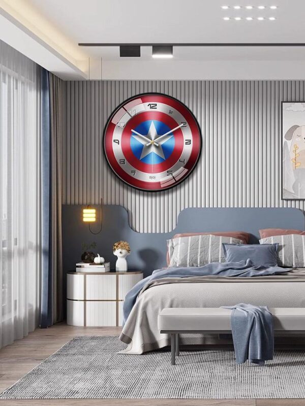 무음 만화 벽시계 어벤져스 캡틴 아메리카 쿼츠 시계 거실 침실 서재 현대식 창의적 시계