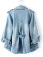 봄, 가을 얇은 플러스 사이즈 여성 한국 스타일 핫 바람 인형 칼라 느슨한 케이프 윈드 브레이커 3/4 소매 짧은 데님 재킷 여성