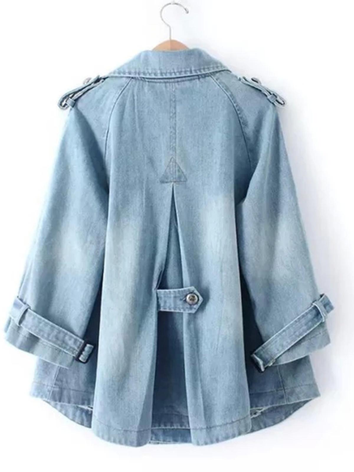 main_556719368103_0 봄, 가을 얇은 플러스 사이즈 여성 한국 스타일 핫 바람 인형 칼라 느슨한 케이프 윈드 브레이커 3/4 소매 짧은 데님 재킷 여성 - 이미지 1