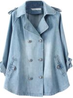 봄, 가을 얇은 플러스 사이즈 여성 한국 스타일 핫 바람 인형 칼라 느슨한 케이프 윈드 브레이커 3/4 소매 짧은 데님 재킷 여성 - 이미지 4