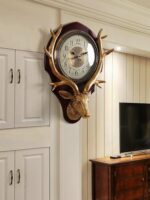 2025 사슴머리 원목 벽시계 북유럽풍 창의적 거실 분위기 미국식 홈 신상 중국식 레트로 석영 시계