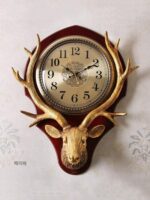2025 사슴머리 원목 벽시계 북유럽풍 창의적 거실 분위기 미국식 홈 신상 중국식 레트로 석영 시계 - 이미지 3
