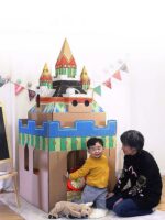 어린이 공예 그린 캐슬 유치원 장난감 놀이집 골판지 상자 실내 집 골판지 텐트 건물 - 이미지 2