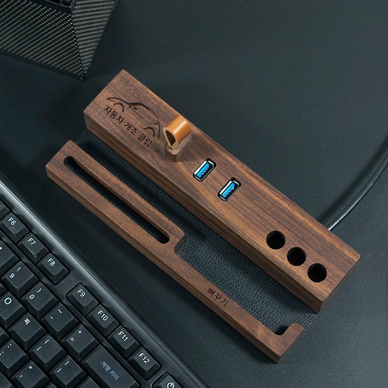 main_599063864100_0 로고 맞춤 선물 견고한 목재 USB3.0 오디오 컴퓨터 허브 스플리터 모바일 폰 태블릿 스탠드 데스크탑 스토리지 - 이미지 1