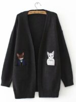 해외무역 수출 막판 여성 의류 라벨컷 클리어런스, 유명 브랜드 클리어런스 상품, 포켓캣 자수 카디건, 루즈 스웨터