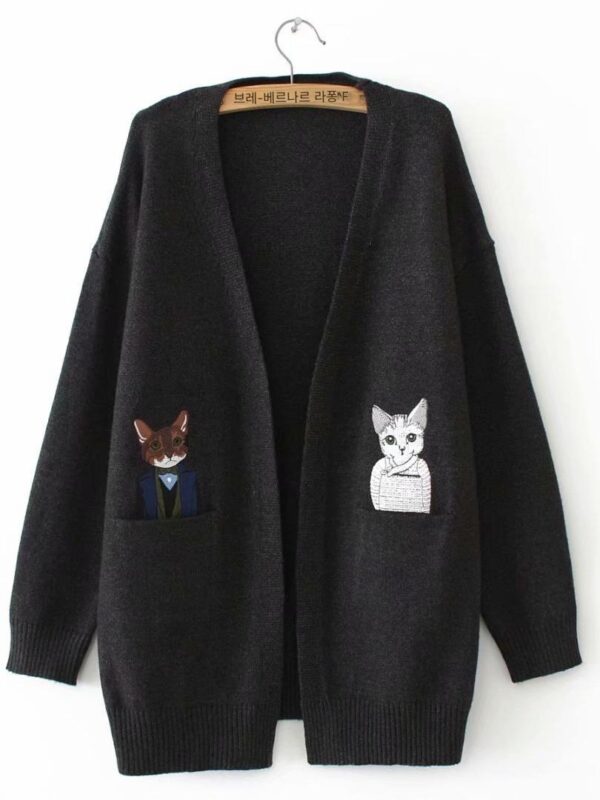 해외무역 수출 막판 여성 의류 라벨컷 클리어런스, 유명 브랜드 클리어런스 상품, 포켓캣 자수 카디건, 루즈 스웨터