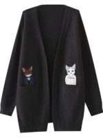 해외무역 수출 막판 여성 의류 라벨컷 클리어런스, 유명 브랜드 클리어런스 상품, 포켓캣 자수 카디건, 루즈 스웨터 - 이미지 4