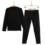 가을과 겨울용 남성용 써멀 속옷, 얇은 플리스 안감, 얇은 베이스 레이어, 싱글 레이어, 몸에 꼭 맞고 신축성이 있으며 중간 높이의 목 부분 세트 - 이미지 5