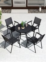 보라색 잎 야외 플라스틱 나무 테이블과 의자 조합 안뜰 정원 야외 식탁 야외 테라스 시골 마당 레저 테이블과 의자 - 이미지 2