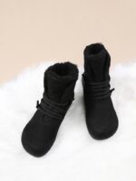 여성용 스노우 부츠 플러스 벨벳 두꺼워짐 2024 겨울 신상품 따뜻한 울 짧은 배럴 정품 가죽 방수 미끄럼 방지 플랫 바닥 짧은 부츠 - 이미지 2