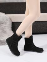 여성용 스노우 부츠 플러스 벨벳 두꺼워짐 2024 겨울 신상품 따뜻한 울 짧은 배럴 정품 가죽 방수 미끄럼 방지 플랫 바닥 짧은 부츠 - 이미지 3