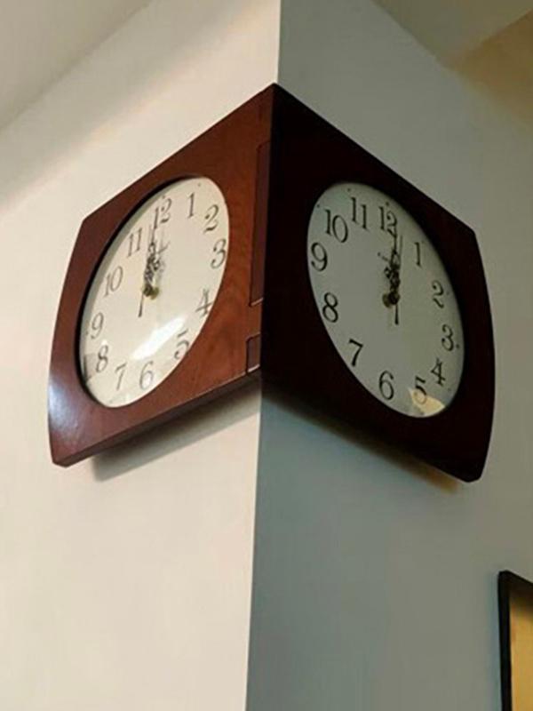 현대적이고 심플한 창의적인 양면 벽시계 거실 시계 벽걸이 패션 홈 양면 나무 코너 석영 시계