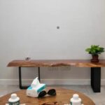 북유럽 원목 침대 겸 아침 식사용 긴 벤치 철제 통나무 신발 벤치 산업 스타일 특수 모양 벤치 받침 벤치 TV 캐비닛 - 이미지 5