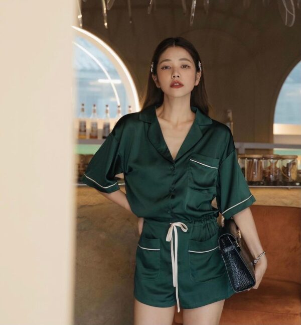 Xu Luer LUREHSU 정품 구매 R211346 새틴 드로스트링 파자마 아우터웨어 스타일 점프수트 가을 신제품