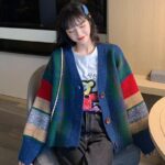 레이지 스타일 니트 가디건 가을 겨울 2023년 신상품 다용도 상의 여성용 루즈 아우터 두꺼운 짧은 스웨터 재킷