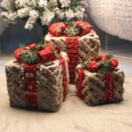 크리스마스 장식 선물 상자 철제 발광 선물 상자 더미 머리 장식 크리스마스 트리 창 장면 레이아웃 선물 상자