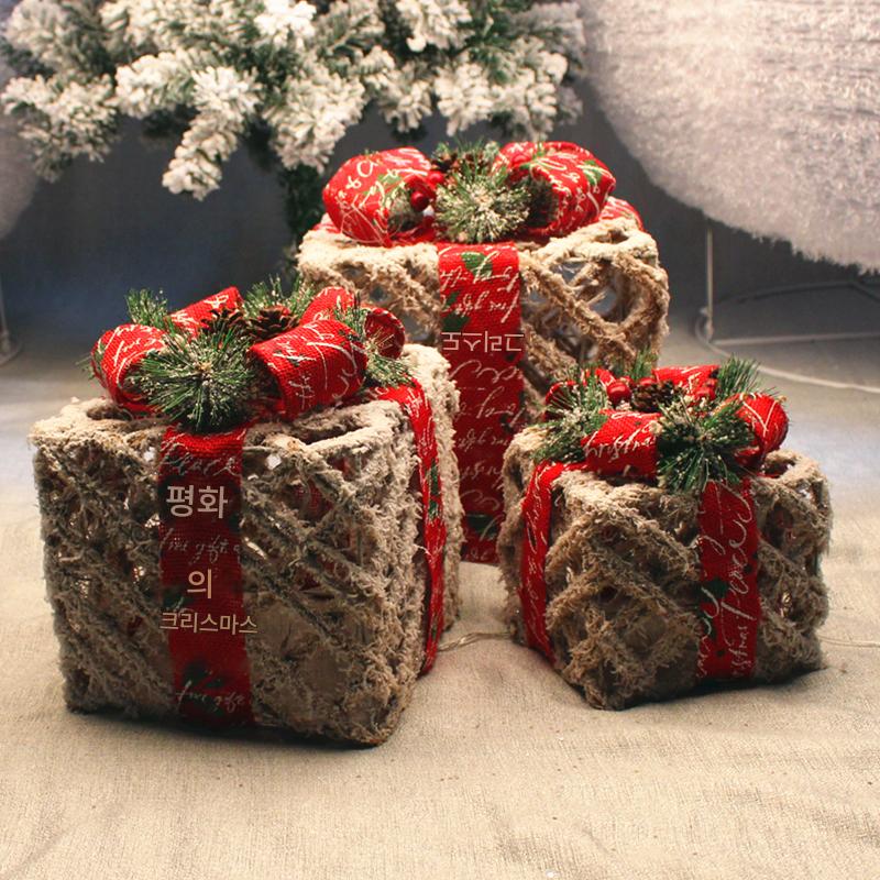 main_655707719078_0 크리스마스 장식 선물 상자 철제 발광 선물 상자 더미 머리 장식 크리스마스 트리 창 장면 레이아웃 선물 상자 - 이미지 1